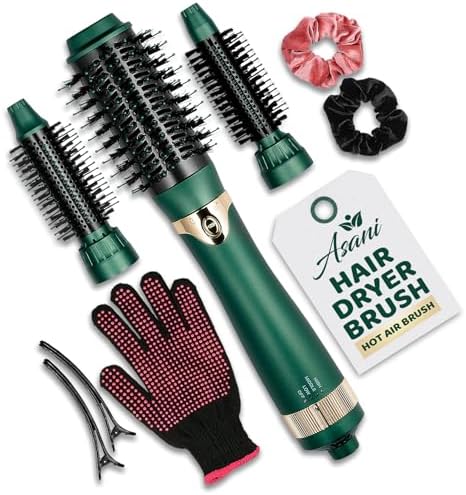 Asani Hot Air Brush - Multipurpose Blow Dryer Brush with Interchangeable Heads, Heated Round Brush for Curling or Straightening, Volumizer and Styling Tool for All Hair Types