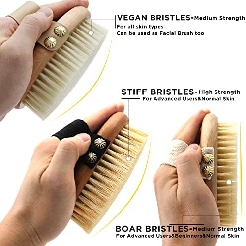 Dry Brushing Body Brush-Stiff Sisal Bristles Dry Skin Brush,Exfoliating Massage Brush for Cellulite and Lymphatic,Improve Circulation,Stop Ingrown Hairs,Reduce Acne,Soften Skin