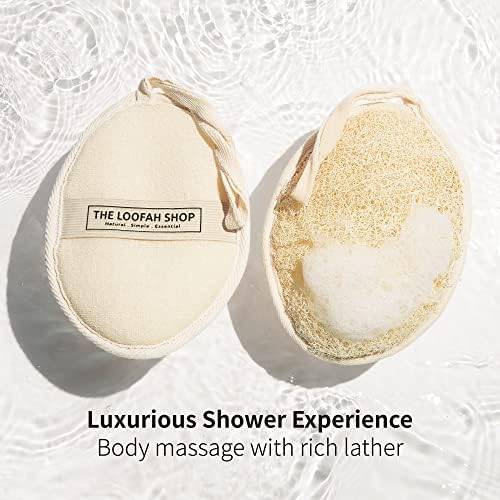 Bath Loofah Sponge, Exfoliating Body Scrubber, Shower Luffa for Men, Women and Kids Made of Eco-Friendly Natural Egyptian Loofah with Cotton Travel Pouch, 7" x 5.25" (1pack 2pcs)