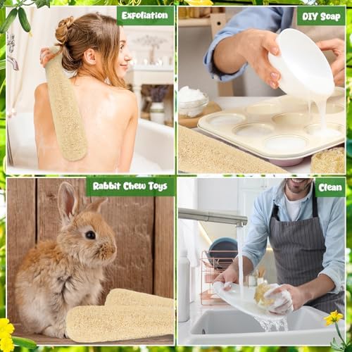 15.7-19.7 inches Natural Loofah Sponges Pack of 4 for Kitchen Dishes Body Scrubber