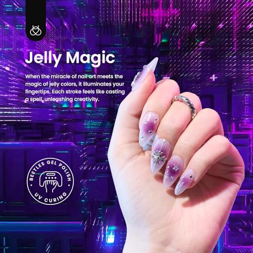 beetles Gel Polish 6 Colors Jelly Gel Nail Polish, Pink Red Black Blue Green Purple Sheer Jelly Gel Polish Translucent Effect Nail Concealer Spring Summer Gel Soak Off UV Manicure Gift for Women