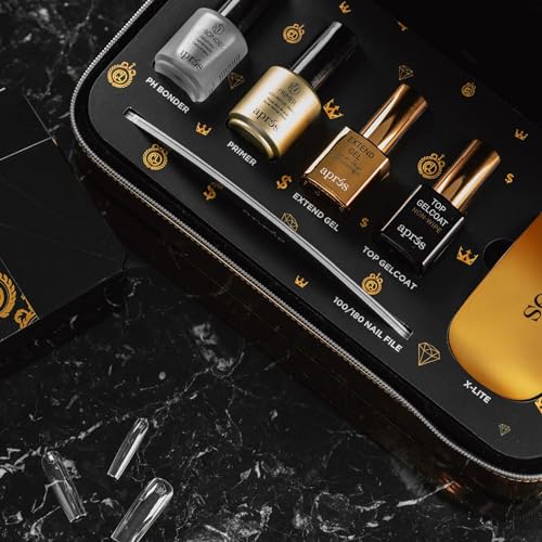 Chaun Legend x Apres Gel-X Kit Professional Starter Kit with PH Bonder, Non-Acidic Gel Primer, Soak Off Extend Gel, Non-Wipe Top Gelcoat, LED Light, Grit Emery Board