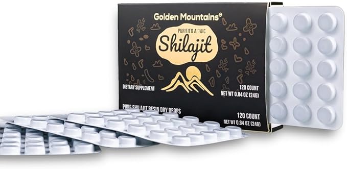 Premium Pure Shilajit Dry Drops Altai Golden Mountains - 120 Count (200 mg) Authentic Safety & Quality Certificate - US Lab Tested Fulvic Acid