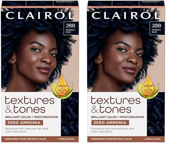 Clairol Textures & Tones Permanent Hair Dye, 2BB Midnight Blue Hair Color, Pack of 2