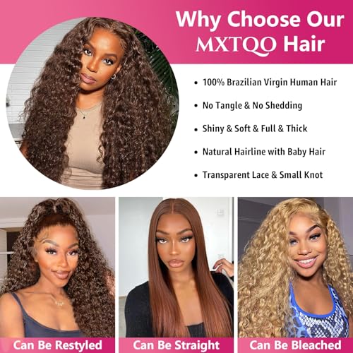 30 Inch Chocolate Brown Deep Wave Lace Front Wigs Human Hair 200 Density 13x6 HD Lace Frontal Wigs Curly Human Hair Brown Glueless Wig For Women Pre Plucked with Natural Hairline