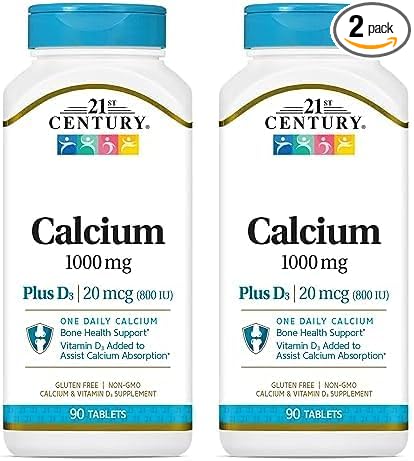 21st Century Calcium Plus D Tablets, 1000 mg, 90 Count (Pack of 2)
