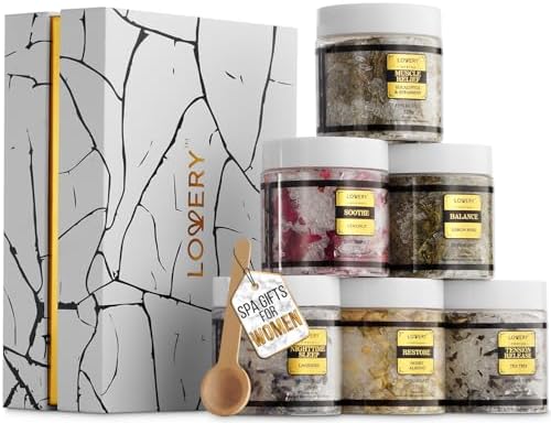 Spa Gifts for Women, Epsom Bath Salts Gift Basket Set, Relaxing Self Care Salt with Essential Oils, Gifts for Mom, Wife - Lavender, Eucalyptus, Lemon Basil, Coconut, Tea Tree, Honey Almond