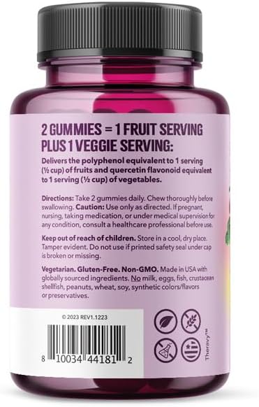 LifeSeasons Fruit & Veggie Gummy Supplement - 16 Fruits Vegetables & Sprouts - Vitamins Minerals & Antioxidants - Nutritional Support for Immunity & Wellness - 3X More Potent - 60 Gummies