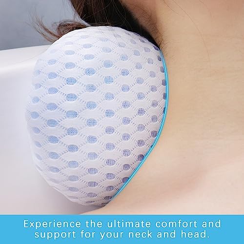 Bath Pillow Bathtub Pillow with 3 Non-Slip Suction Cups,Bath Pillow for Tub-Comfortable Bathtub Pillows for Neck Head and Back Support，Extra Thick and Soft Air Mesh Pillow for Bath,White