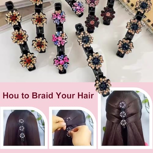 Sparkling Crystal Stone Braided Hair Clips for Women and Girls, 2025 New Rhinestone Hair Clips Hair Braid Clips, Easily Braided Hair Bands, Shiny Rhinestone Hair Clip (Mix, 4PCS)