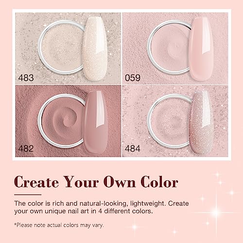 AZUREBEAUTY Dip Powder Nail Kit Starter, All Season Nude Skin Glitter 4 Colors Dipping Powder Liquid Set Recycling Tray with Base & Top Coat Activator for French Nail Art Manicure Salon DIY at Home.