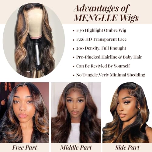 28 Inch 13x6 Ombre Lace Front Wigs Human Hair 200 Density 1B/30 Highlight Ombre 13x6 HD Transparent Lace Front Wigs Human Hair Colored Balayage Wig Body Wave Human Hair Wigs for Women