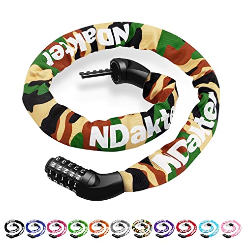 NDakter Bike Chain Lock, 5-Digit Combination Anti-Theft Bicycle Lock, 3.2 feet Long Security Resettable Bike Locks Heavy Duty for Bike, Bicycle, Scooter, Motorcycle, Door, Gate, Fence