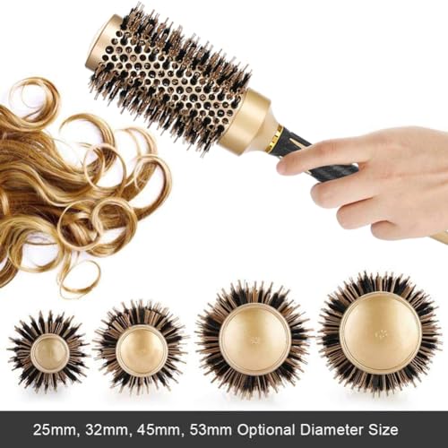 Aozzy Hair Brush, Round Brush Set for Blow Drying - Professional Boar Bristle Hair Styling Brush, Nanothermic-Ion Technology, Vented Ceramic Barrel, for Women - 4 Size Options, Golden