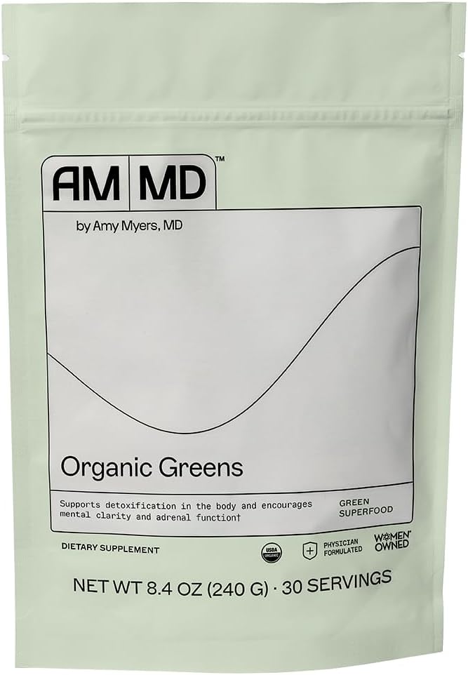 Organic Greens Powder Superfood Juice from The Myers Way Protocol - Contains 14 Powerful USDA Certified Organic Plant Foods - Spirulina, Chlorella, Barley + more, 270 Grams 30 Servings - Dr. Amy Myers