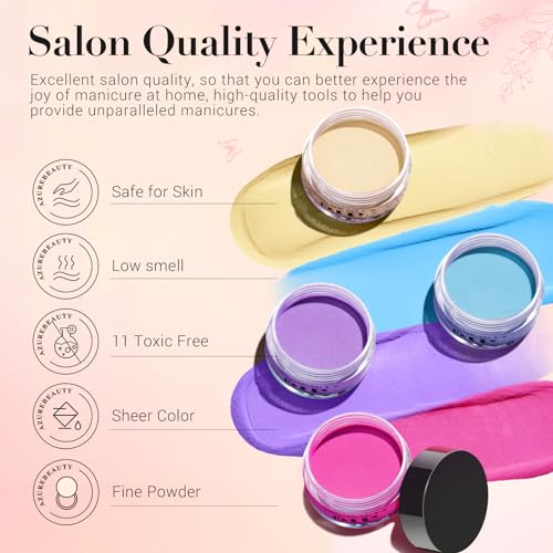 AZUREBEAUTY 170Pcs Dip Powder Nail Kit Starter, 36 Colors Pastel Pink Purple Blue Yellow Dip Powder Liquid Set Spring Summer with Top/Base coat Activator for French Nails Art Gifts