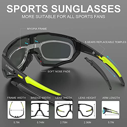 X-TIGER Polarized Sports Sunglasses with 5 Interchangeable Lenses,Mens Womens Cycling Bike Glasses,Baseball Running Fishing Golf Driving Sunglasses