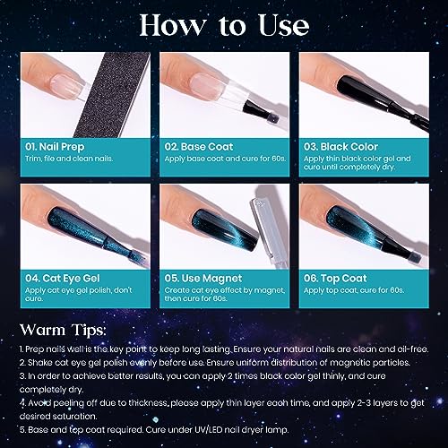 MIZHSE 8 Colors 9D Cat Eye Gel Nail Polish, Upgraded Magnetic Gel Polish Kit with Magnet Stick, Galaxy Chameleon Effect Silky Cat Eye Nail Polish Soak Off Nail Art Salon Manicure Home Ladies Gift