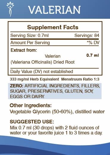 Secrets of the Tribe Valerian Alcohol-Free Liquid Extract, Valerian (Valeriana Officinalis) Dried Root Tincture Supplement (2 FL OZ)