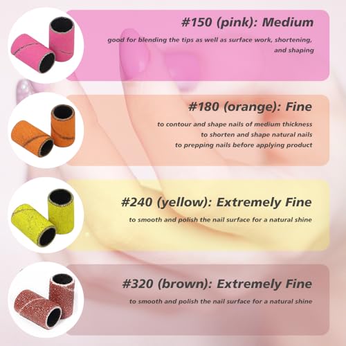 400 Pcs Sanding Bands for Nail Drill with 4 Mandrel Bits for Manicure and Pedicure, 60/80/100/120/150/180/240/320 Grit