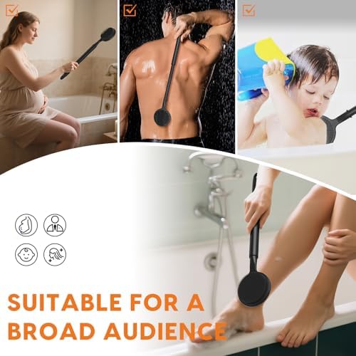 VWMYQ Silicone Back Scrubber for Shower, 24in Adjustable Handle Body Brush, Double Sided Shower Brush for Shower Exfoliating and Massage Can Produce Rich Foam, Long Handle Back Scrubber for Men