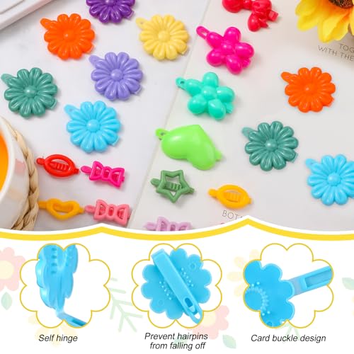 WILLBOND 1184 Pcs Hair Barrettes for Girls, Kids Barrettes Accessories Self Hinge Elastic Hair Ties Bands Assorted Ponytail Holders Cartoon Design Baby Clip Multicolor Rubber Band for Toddler