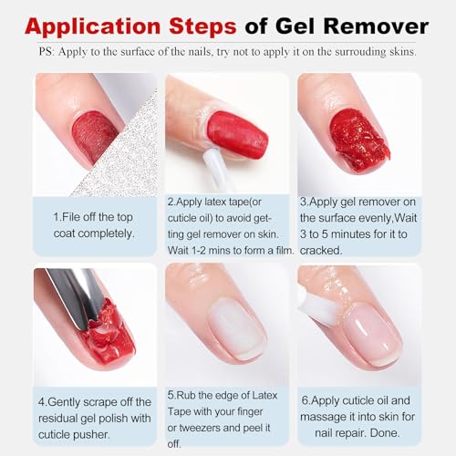 Gel Nail Polish Remover Kit – 2pcs (30ml) with Cuticle Pusher & Nail File – Fast & Gentle Gel Remover for Nails, No Soak or Foil Needed, Removes Gel Polish in 2-5 Minutes, Ideal for At-Home Manicure