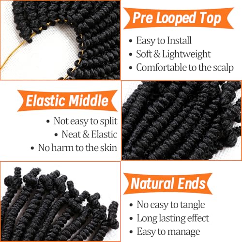 8 Packs Short Bob Spring Twist Crochet Hair 6Inch Pretwisted Passion Twist Hair Pre Looped Crochet Braids Hair for Black Women (6 Inch, 1B#)