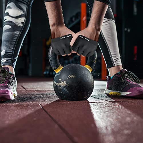 RYMNT Minimal Workout Gloves,Short Micro Weight Lifting Gloves Grip Pads with Full Palm Protection & Extra Grip for Men Women Weightlifting,Gym,Cross Training,Powerlifting,WODs.Black-Small