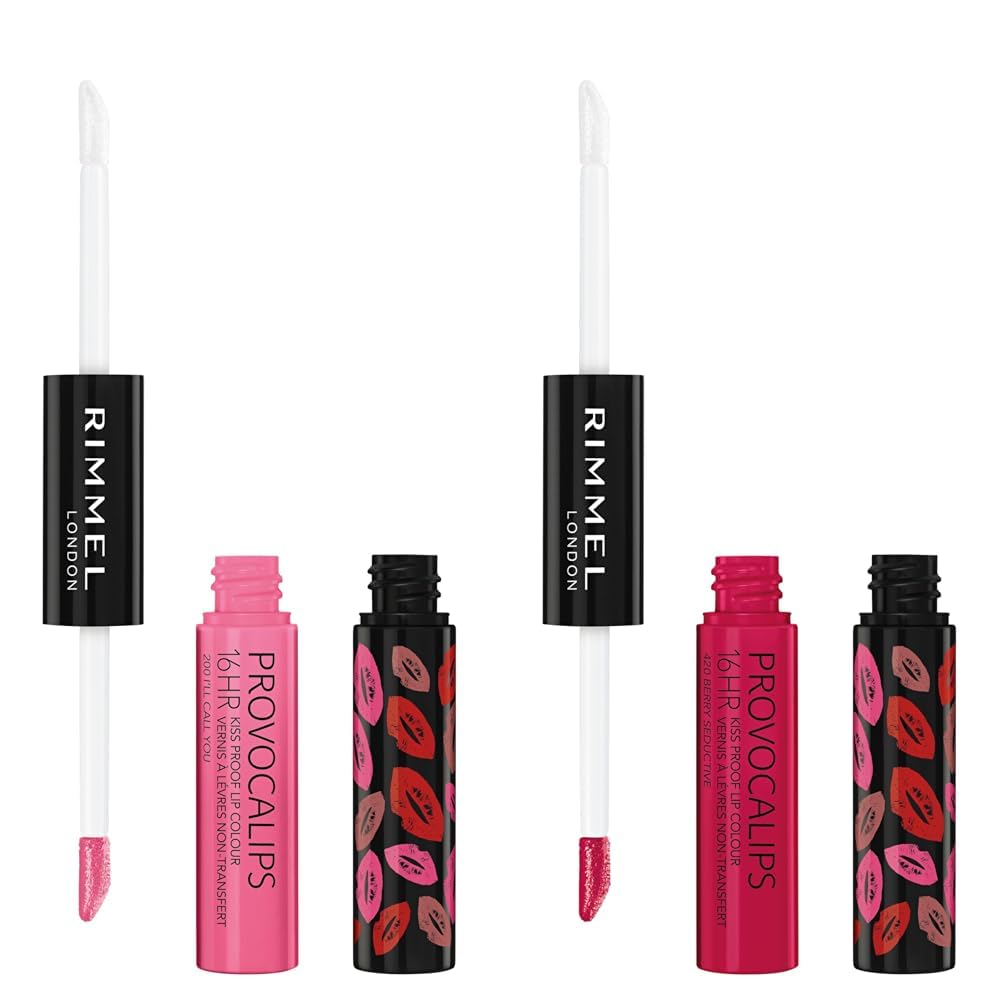 Rimmel London Provocalips 16hr Kiss-Proof Lip Color Bundle - 200 I'll Call You & 420 Berry Seductive, 14 fl.oz. Each
