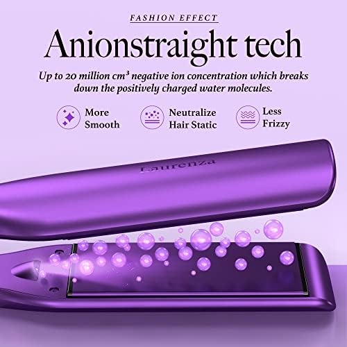 2-in-1 Hair Straightener & Curler, 2 Inch Plate, 8.5" Extra-Large Ceramic Iron with 20M Anions (Purple)