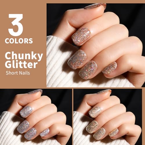 Teenitor Short Press on Nails,288PCS Glitter Square Press on Nails, Fake Nails, Short False Nails, Finger Nails