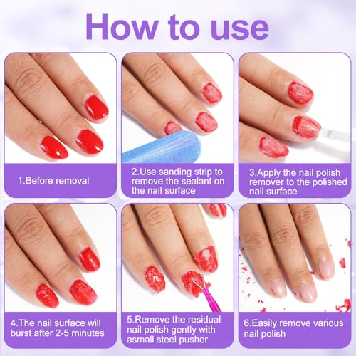 Gel Nail Polish Remover, (2pcs) Gel Polish Remover for Nails, No Need for Foil, Quick & Easy Polish Remover In 3-5 Minutes, No Need Soaking Or Wrapping-0.5 floz