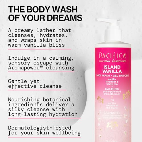 Pacifica Island Vanilla Body Care Set – Body Wash & Body Lotion Duo for Dry Skin, Nourishing Vanilla Bath Set, Moisturizing Sulfate-Free Cleanser and Hydrating Lotion, Vegan & Cruelty-Free