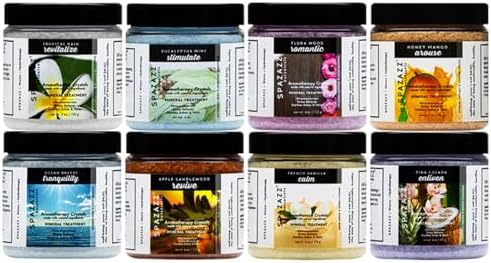Hot Tub Aromatherapy Bath Salt 8-Pack Botanicals Bundle (4oz) - Apple Sandalwood, French Vanilla, Flora Wood, Ocean Breeze Pina Colada, Honey Mango,Tropical Rain, Eucalyptus, with Hot Cold Towel