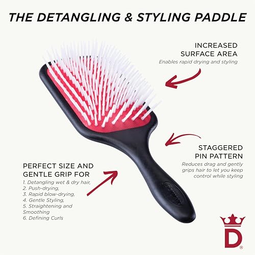 Denman Power Paddle for Fast and Comfortable Detangling and Blow Drying D38 - Combination of D3 Styling Pins & Paddle Brush (White)