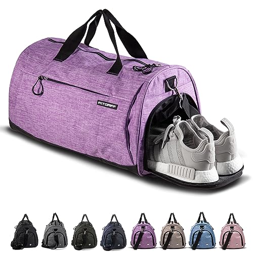 Fitgriff® Gym Bag V1 for Men & Women with Shoe & Wet Compartment - Duffle Bag for Travel, Sports, Fitness & Workout (Purple, 19 x 10 x 10″ (Small))