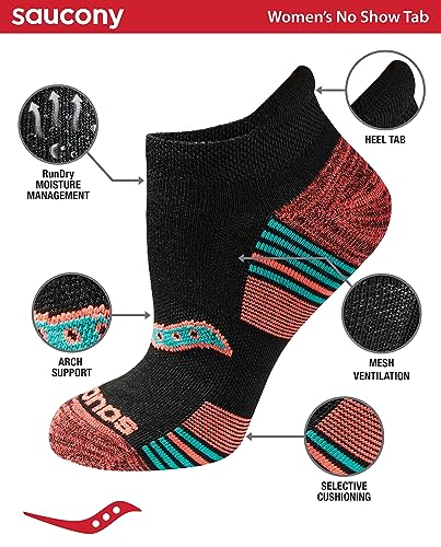 Saucony Women's RunDry Performance 8, 16 Heel Tab Athletic Socks, S-L, Grey Heather Blue Assorted (8 Pairs), Medium