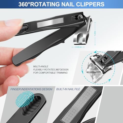 Toenail Clippers for Seniors Thick Toenails, Heavy Duty Large Toe Nail Clippers for Men with Catcher, 360°Rotating Nail Clippers for Seniors, Ingrown Nail Cutter Long Handle with Sharp Curved Blade