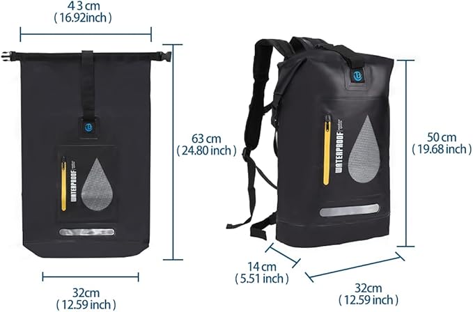 Blueshyhall 20L Waterproof Dry Backpack, Outdoor Travel Roll Top Closure Water Repellent Duffle Storage Sack for Kayaking Rafting Boating Fishing Camping and Beach - Black