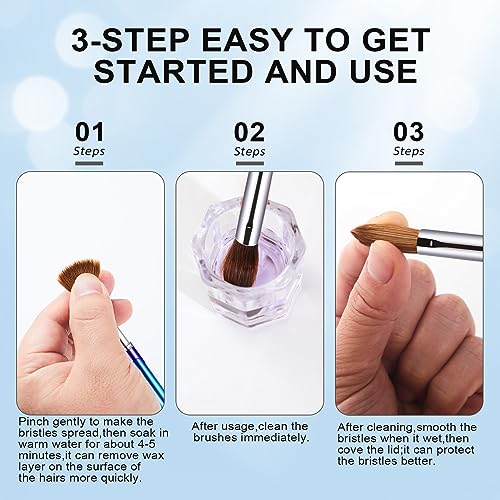 Acrylic Nail Brush Size 10, 100% Pure Kolinsky 3D Art Nail Brush with Gradient Blue Handle, Art Design Powder Nail Brush Pen for Nails Extension & Carving, Acrylic Application Tools