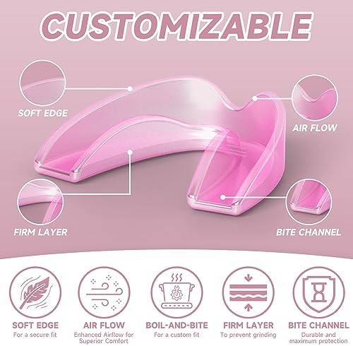 4 Pack Pink Kids Mouth Guard for Teeth Grinding,Comfortable Night Guard,Moldable Child Bite Guard for Clenching Teeth, Mouthguard for Kids