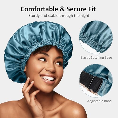 Satin Bonnet & Hair Care Accessories: 2PCS Silk Bonnet for Sleeping Women & Men, Double Layer Hair Bonnet, Adjustable Band for Curly Long Hair; 8PCS Satin Scrunchies & Elastic Hair Ties.