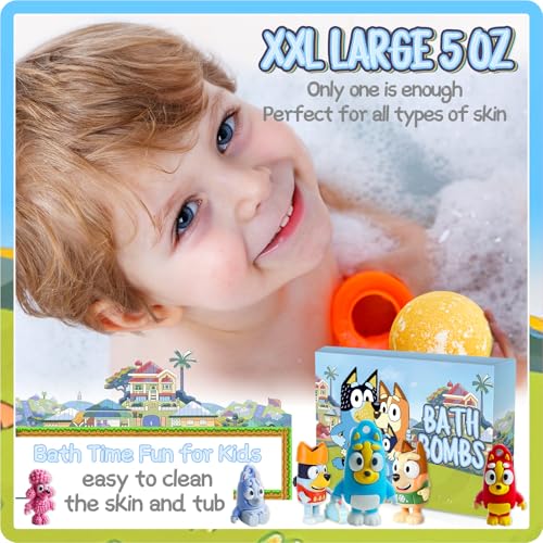 Bath Bombs for Kids: XXL Bath Bombs with Surprise Inside, Organic Bath Bombs Rich in Natural Essential Oils, Kids Bath Bombs Gift Set for Dry Skin Moisturize, Gifts Card for Kids (6 Pcs)
