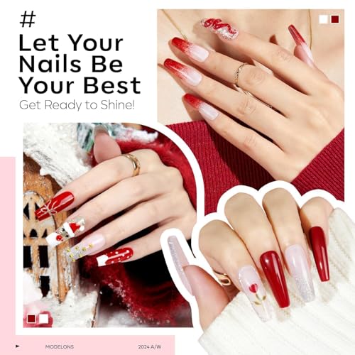 modelones Gel Nail Kit, Fake Nails Long Coffin, 9-in-One Glue Prep Dehydrator & Portable Mini U V Light Acrylic Clipper, 500Pcs Coffin Tips for Extension Kit DIY Salon Home Gifts for Women
