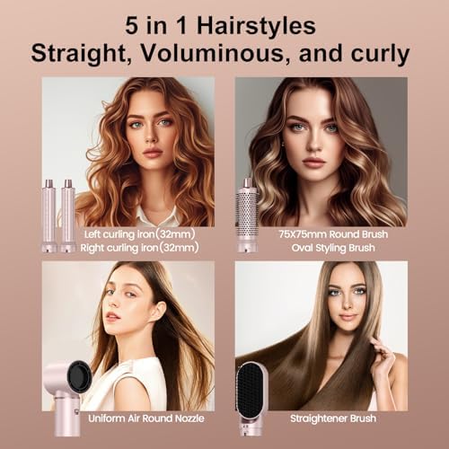5 in 1 Hair Dryer Brush Set, Multi Ionic Air Styler Set, 800W Auto Wrap Air Hair Styler Without Heat Damage, Curl, Volumize and Straighten