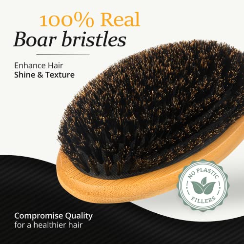 Belula Boar Bristle Hair Brush Set for Men - Soft Mens Hair Brush for Thin, Normal & Short Hair - Includes Wooden Comb, 2 Palm Brushes & Travel Bag - Best Hair Brushes for Men!