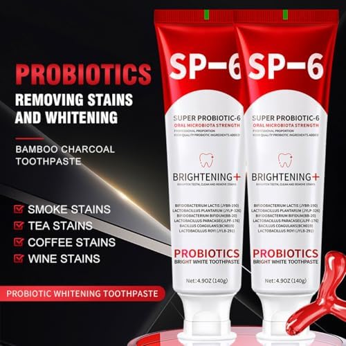 SP-6 Probiotic Whitening Toothpaste - Enhanced Formula with 6 Probiotics for Teeth Whitening and Gum Health - Enamel-Safe, Fluoride-Free, Fresh Mint Flavor,3 PCS