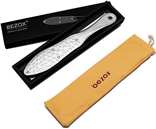 BEZOX Professional Foot File Callus Remover, Double Sided Pedicure Rasp for Cracked Heel and Dead Foot Skin - Heavy Duty Surgical Grade Stainless Steel - W/Cloth Storage Bag & Gift Box