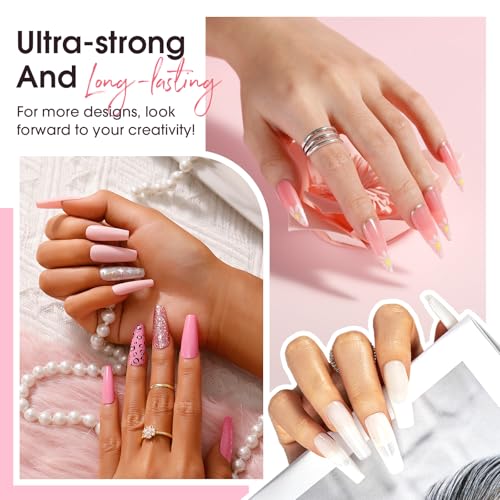 ROSALIND Poly Nail Gel Kit -8 Colors + White Brown Accessories Clear Nude Poly Nails Gel Starter Kit With Slip Solution Nude Pink Extensions Set with Mini UV Lamp